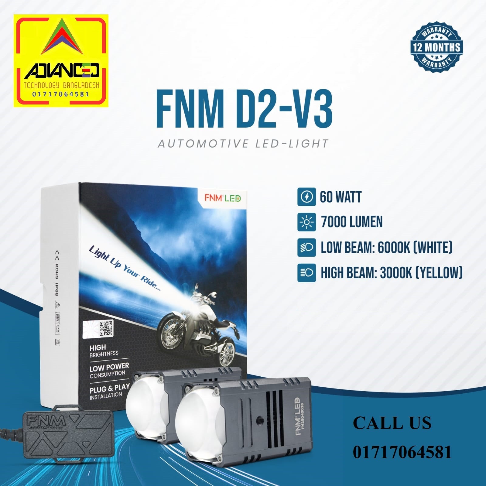 FNM D2 v3 LED Fog Light (2 pieces) (Two Color : White and Yellow)