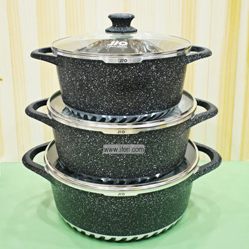 3 Pcs JIO Non-Stick Marble Coated Cookware Set with Lid FT4387