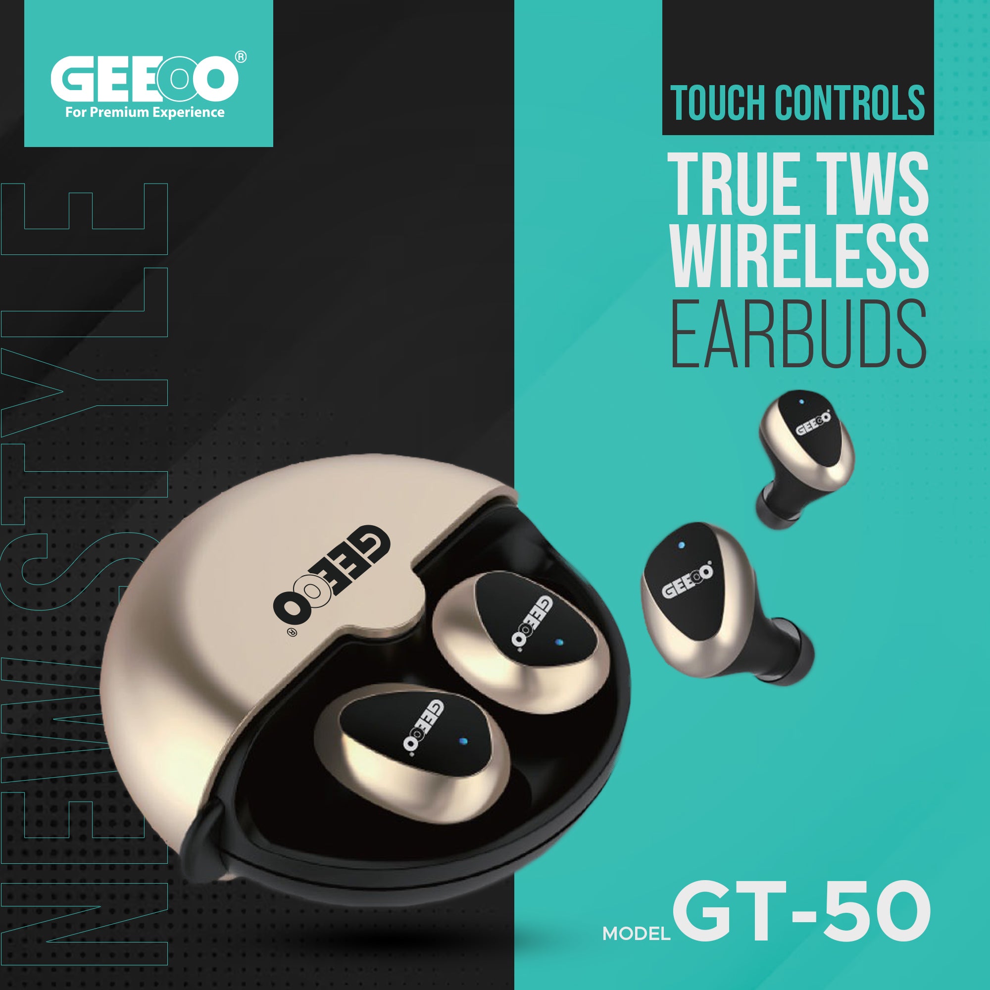 Geeoo New Style True TWS Touch Control Wireless Earbuds GT50 GT2014