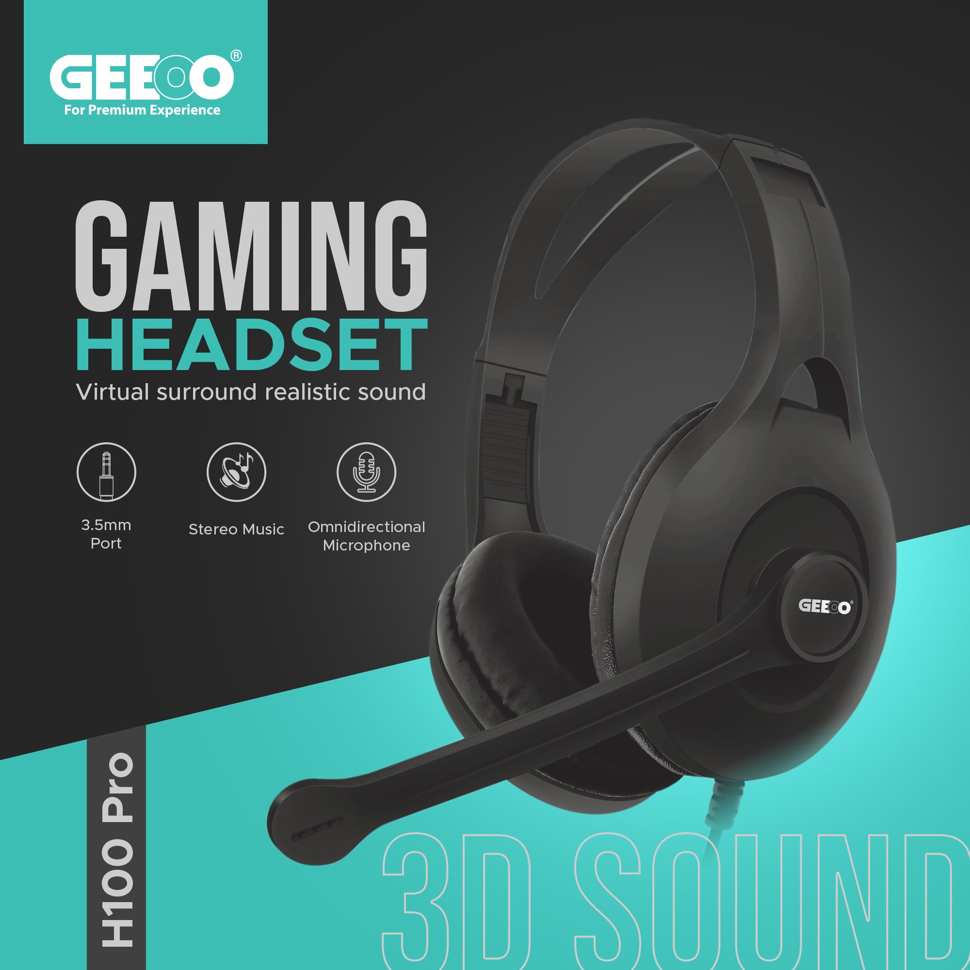 Geeoo Headset Gaming Virtual surround realistic sound H100 Pro GT2002