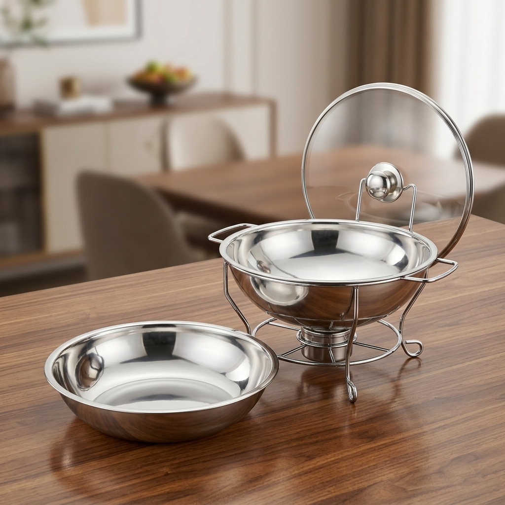8 Liter Round Shape Buffet Chafing Dish with Glass Lid TB1033
