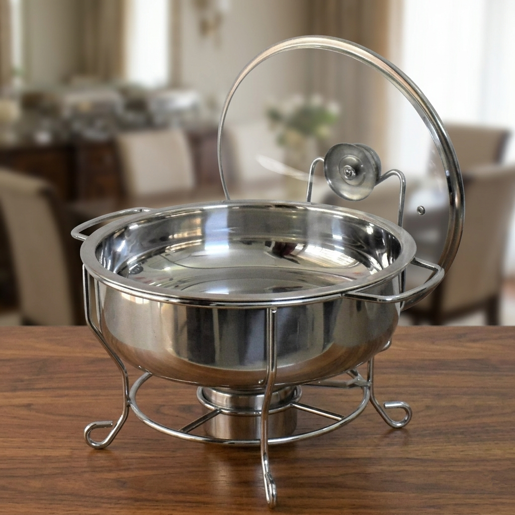 6 Liter Round Shape Buffet Chafing Dish with Glass Lid TB1032