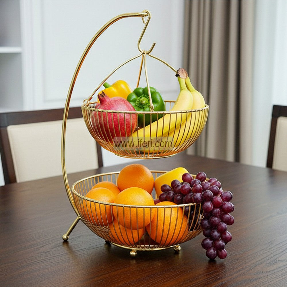 2 Tier Metal Fruit Basket, Multifunctional Storage Basket with Banana Hanger DL6840