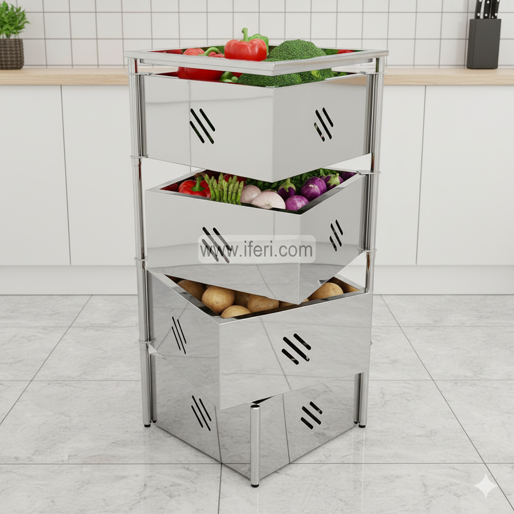 4 Tier Rotating Fruit Vegetable Storage Basket, Kitchen Rack BCG3453