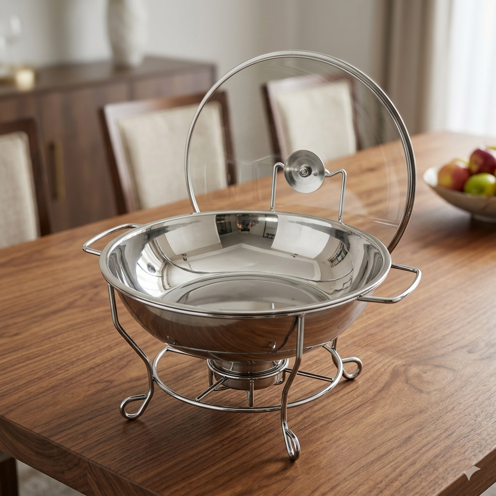 8 Liter Round Shape Buffet Chafing Dish with Glass Lid TB1033