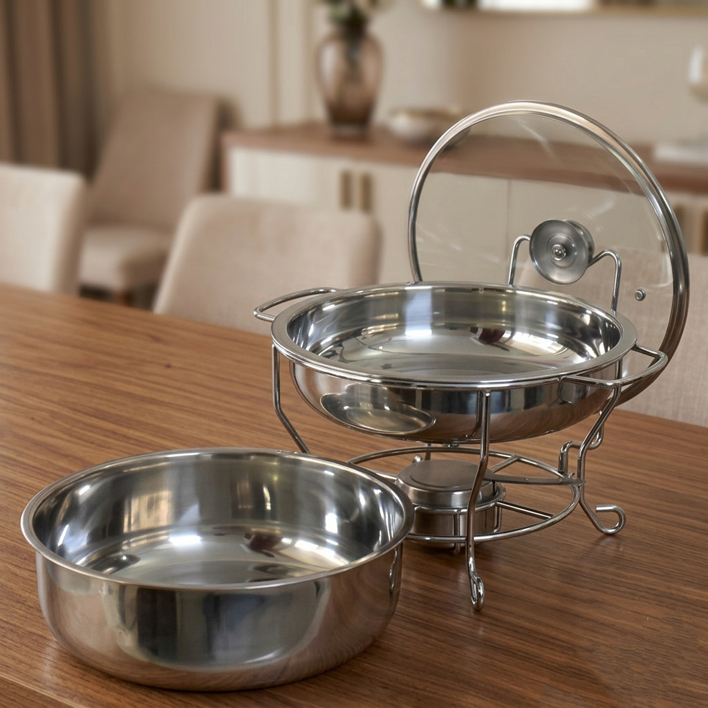 6 Liter Round Shape Buffet Chafing Dish with Glass Lid TB1032