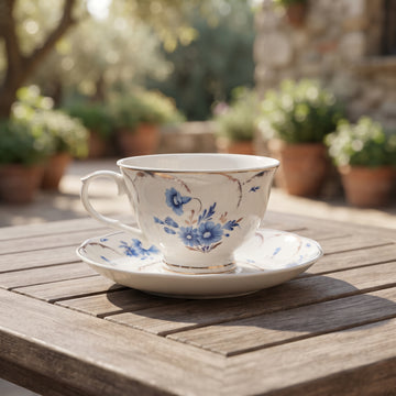 4 Pcs Golden Rim Ceramic Tea Cup & Saucer Set RY3392 (সেল)