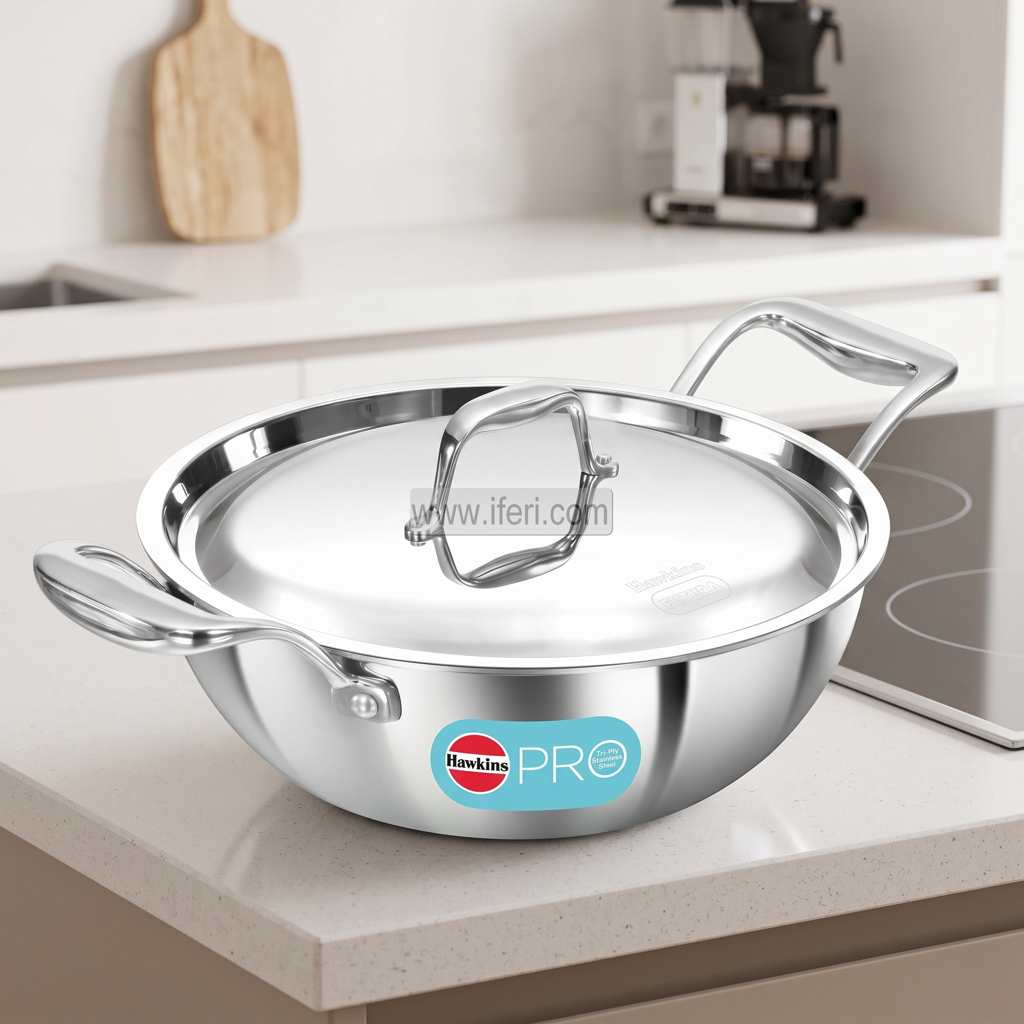 2.5 Liter Hawkins Pro Tri-Ply Stainless Steel Deep Karai / Cookware with Stainless Steel Lid ALM6505-5