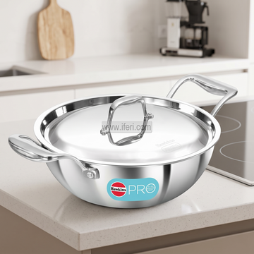 2.5 Liter Hawkins Pro Tri-Ply Stainless Steel Deep Karai / Cookware with Stainless Steel Lid ALM6505-5