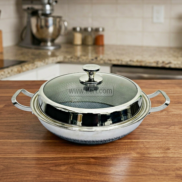 36cm Uncoated Honeycomb Design Stainless Steel Non-Stick Cookware / Karai with Lid RY36670
