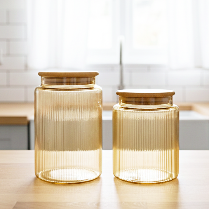 2 Pcs Airtight Glass Cookie Jar / Spice Jar IF136 (সেল)