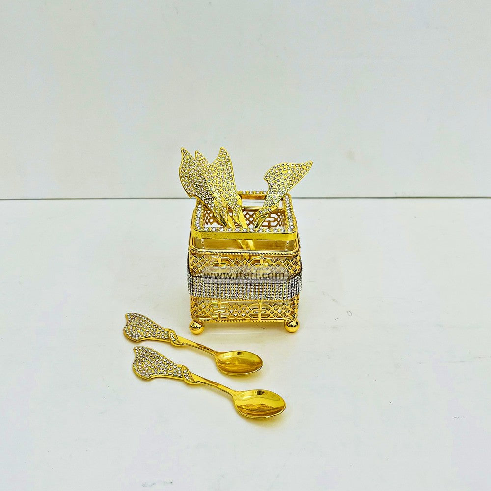 2.5 Inch Exclusive Decorative Metal & Glass Spoon Holder with Spoon ARF013