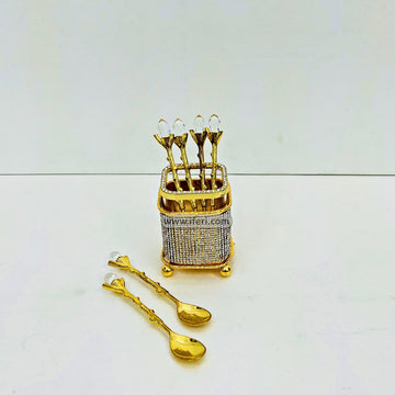 2.4 Inch Exclusive Decorative Metal & Glass Spoon Holder with Spoon ARF014