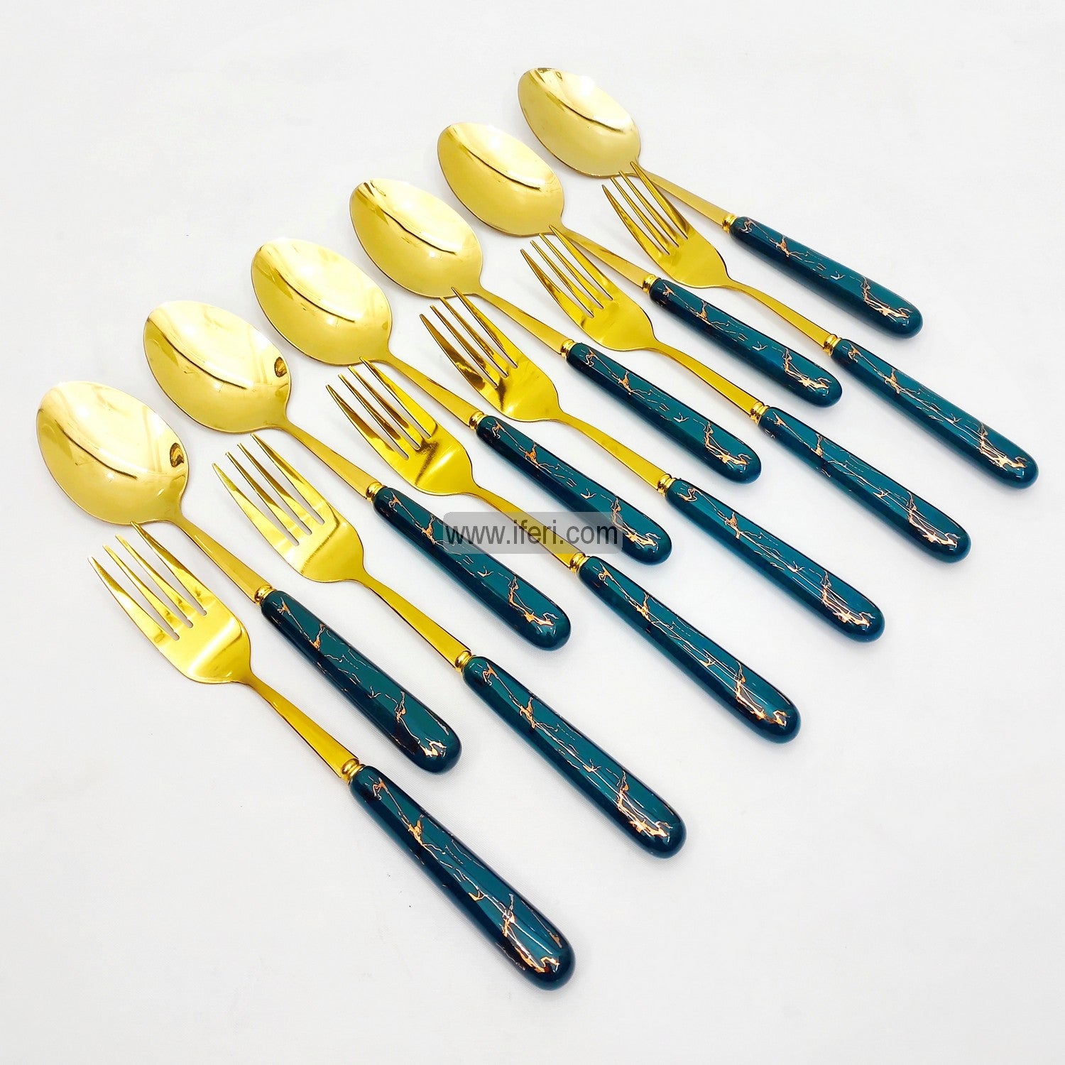 12 Pcs Ceramic Handle Metal Dinner Spoon & Fork Set TG10356