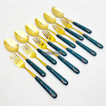 12 Pcs Ceramic Handle Metal Dinner Spoon & Fork Set TG10356