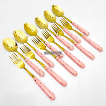 12 Pcs Ceramic Handle Metal Dinner Spoon & Fork Set TG10357