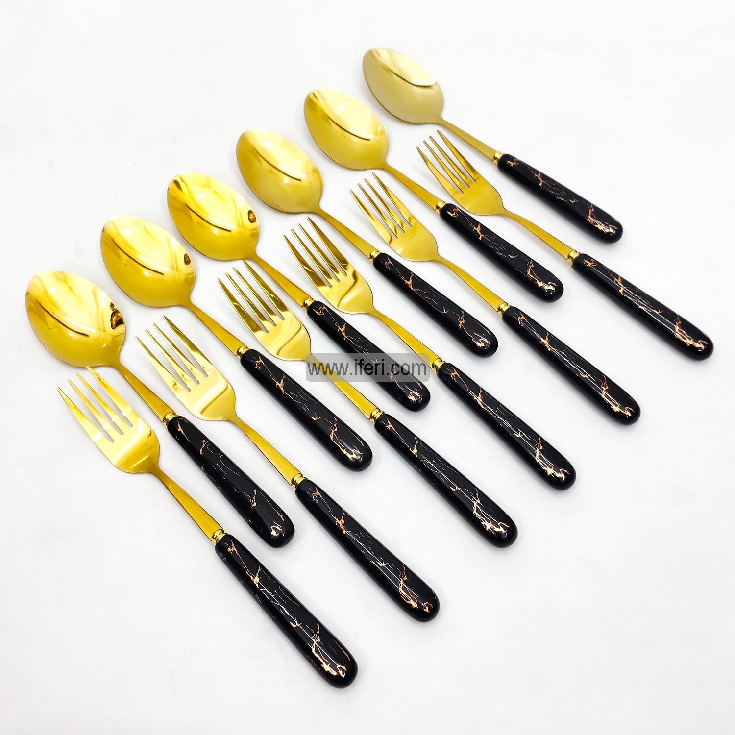 12 Pcs Ceramic Handle Metal Dinner Spoon & Fork Set TG10358