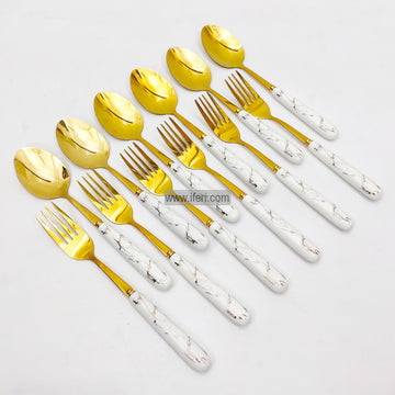 12 Pcs 7.5 Inch Ceramic Handle Metal Dinner Spoon & Fork Set TG10359