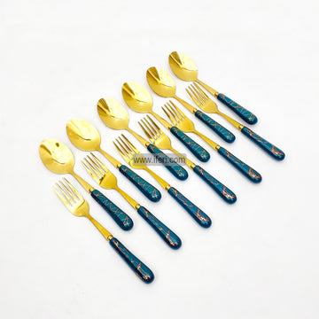 12 Pcs Ceramic Handle Metal Tea Spoon & Fork Set TG10368