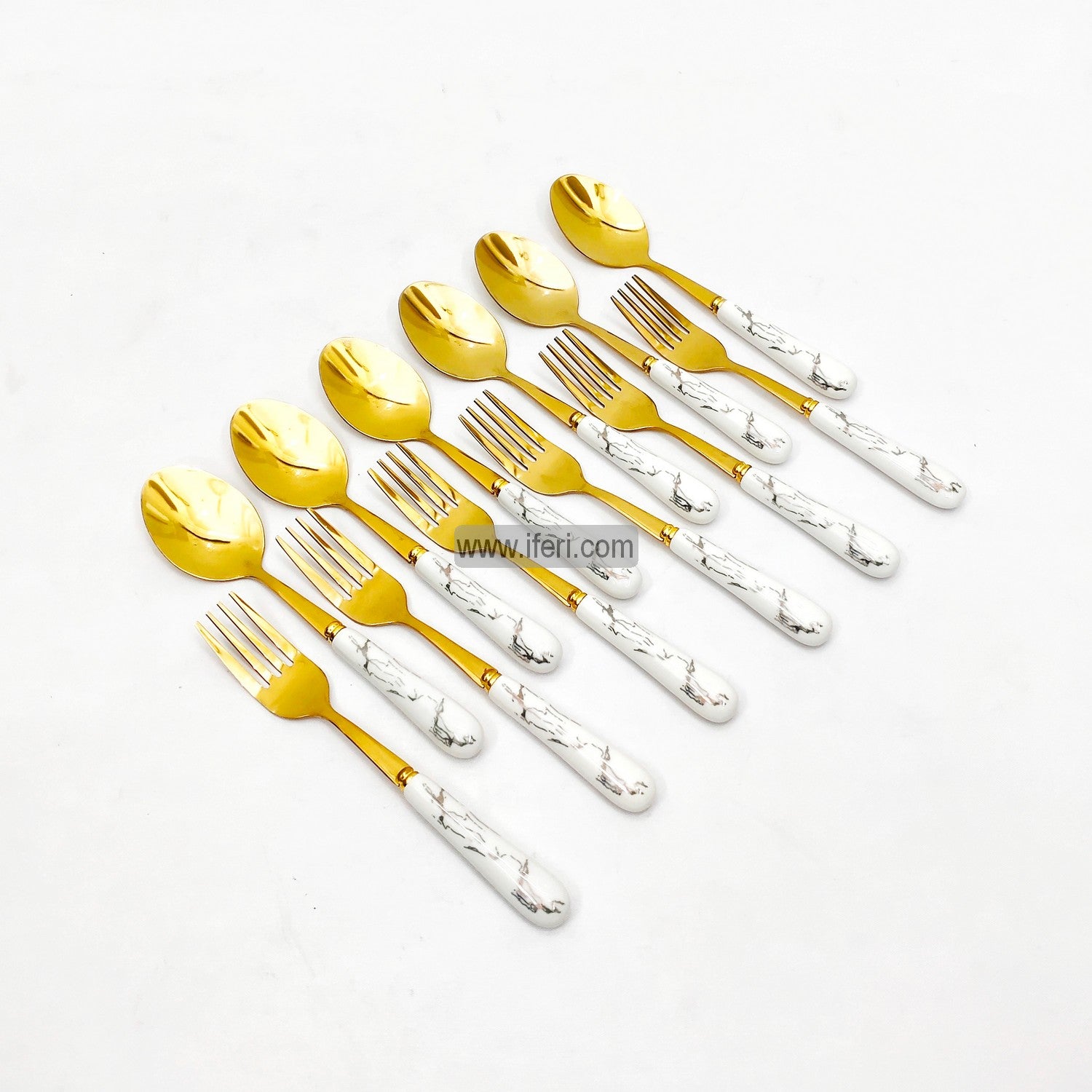 12 Pcs 5.8 Inch Ceramic Handle Metal Tea Spoon & Fork Set TG10368