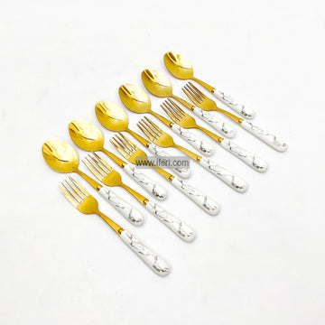 12 Pcs 5.8 Inch Ceramic Handle Metal Tea Spoon & Fork Set TG10368