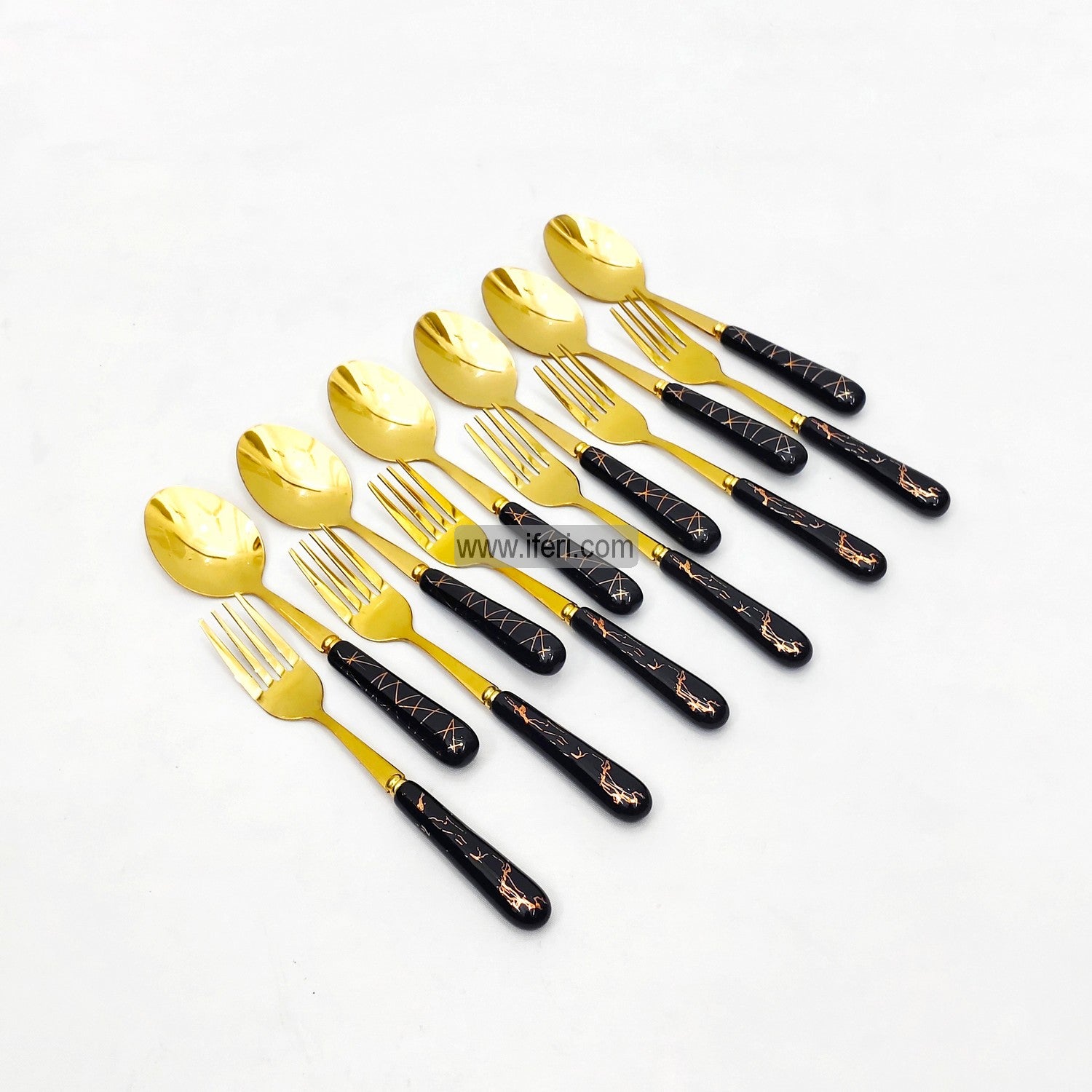 12 Pcs Ceramic Handle Metal Tea Spoon & Fork Set TG10367