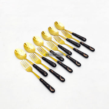 12 Pcs Ceramic Handle Metal Tea Spoon & Fork Set TG10367