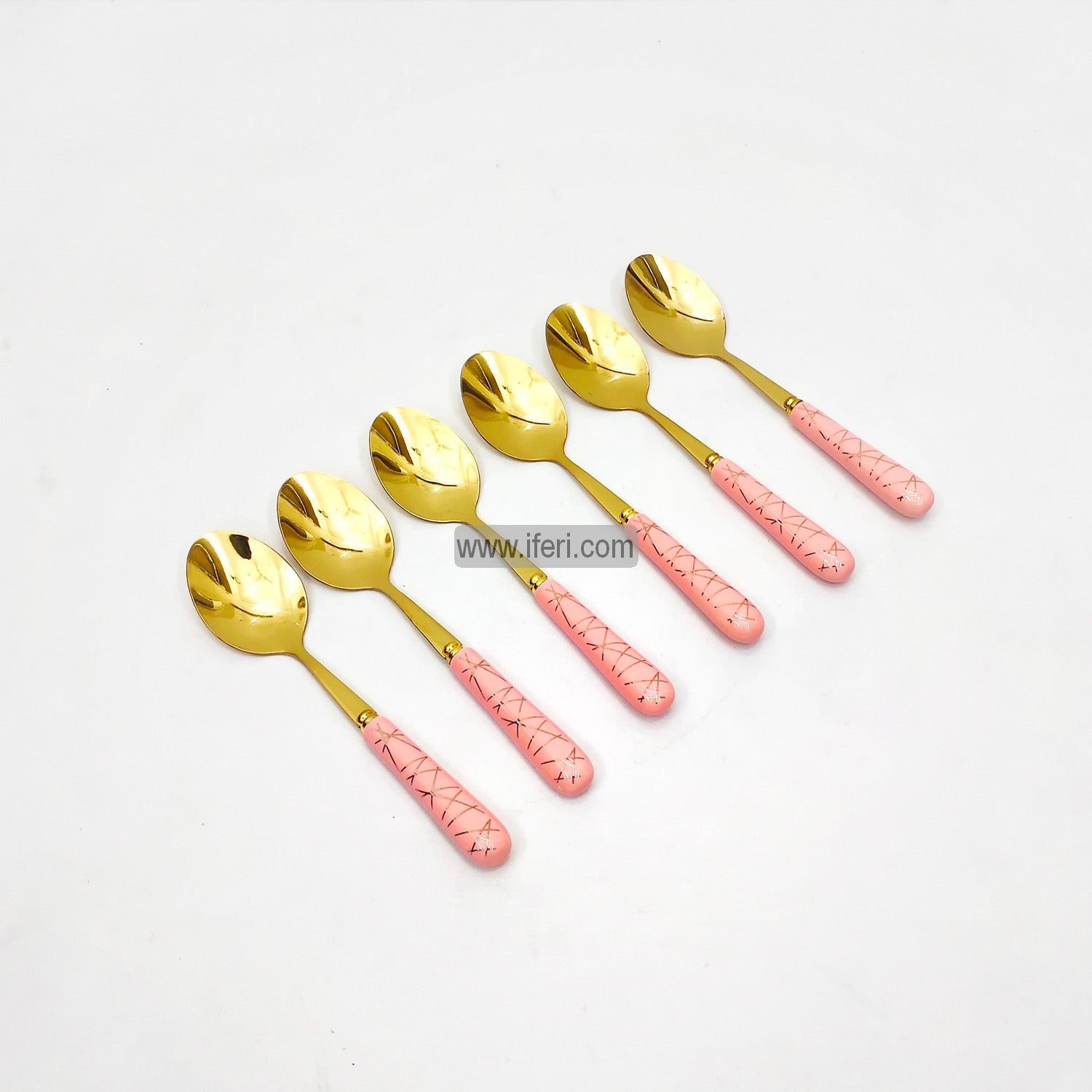 6 Pcs Ceramic Handle Metal Tea Spoon Set TG10366