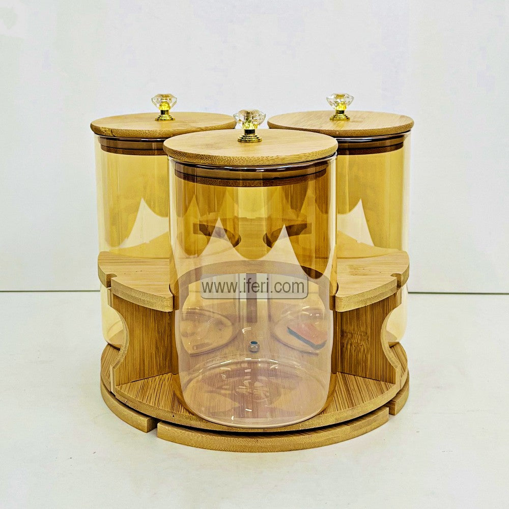 3 Pcs Airtight Glass Cookie Jar / Spice Jar Set with Revolving Stand RH0479