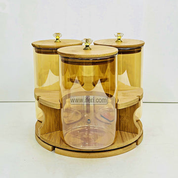 3 Pcs Airtight Glass Cookie Jar / Spice Jar Set with Revolving Stand RH0479