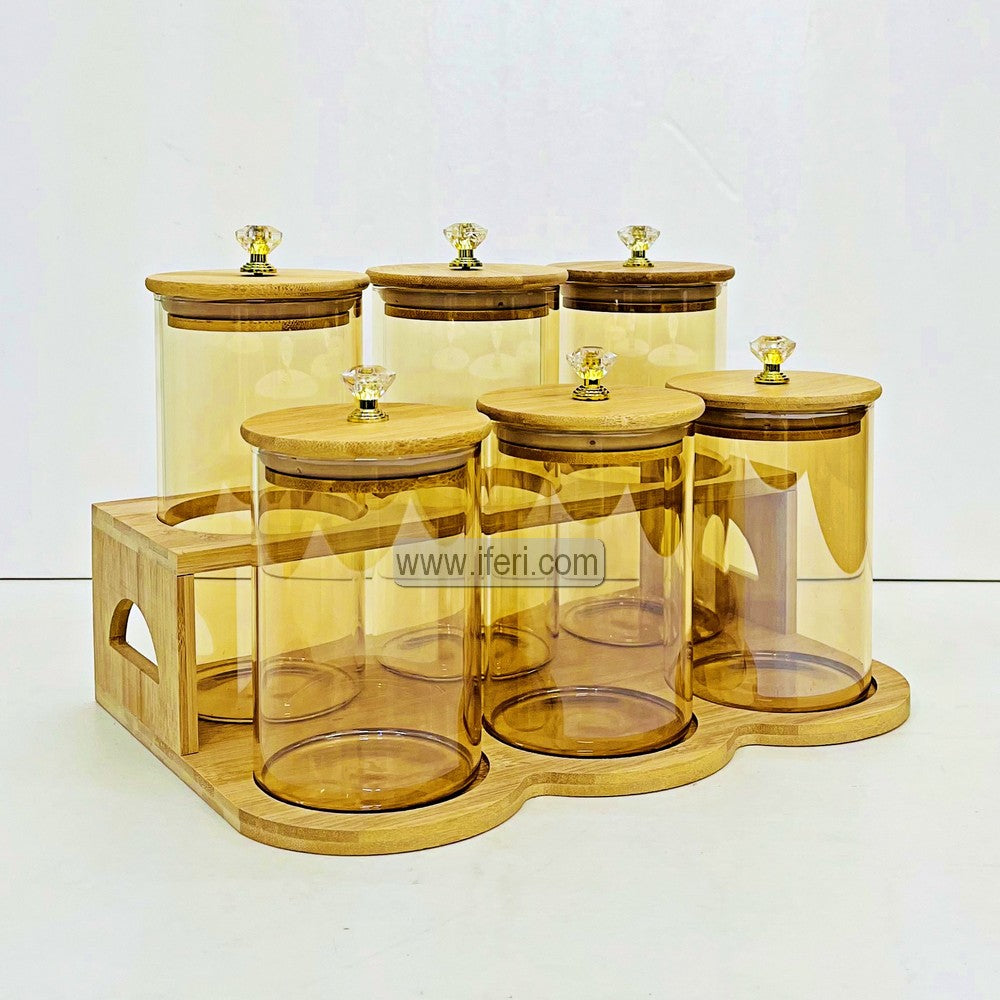 6 Pcs Airtight Glass Cookie Jar / Spice Jar Set Stand RH0481