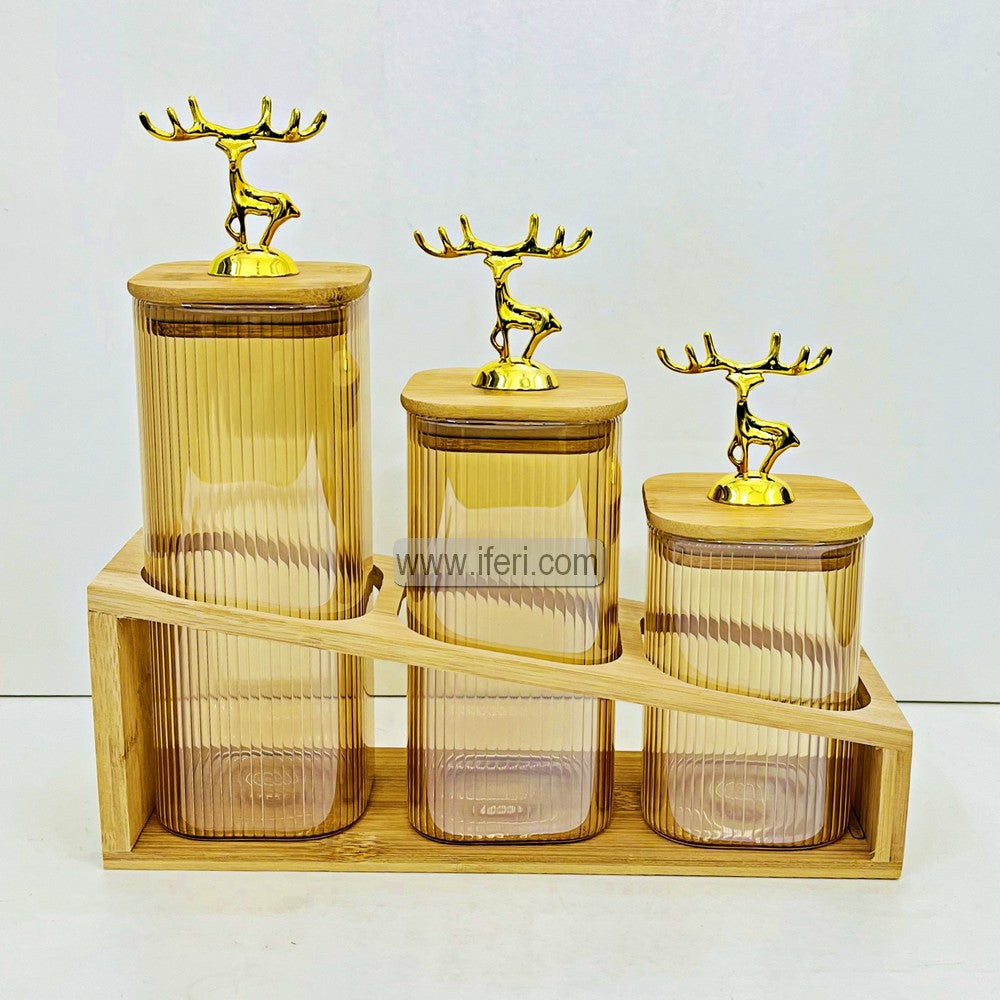3 Pcs Airtight Glass Cookie Jar / Spice Jar Set Stand RH0483