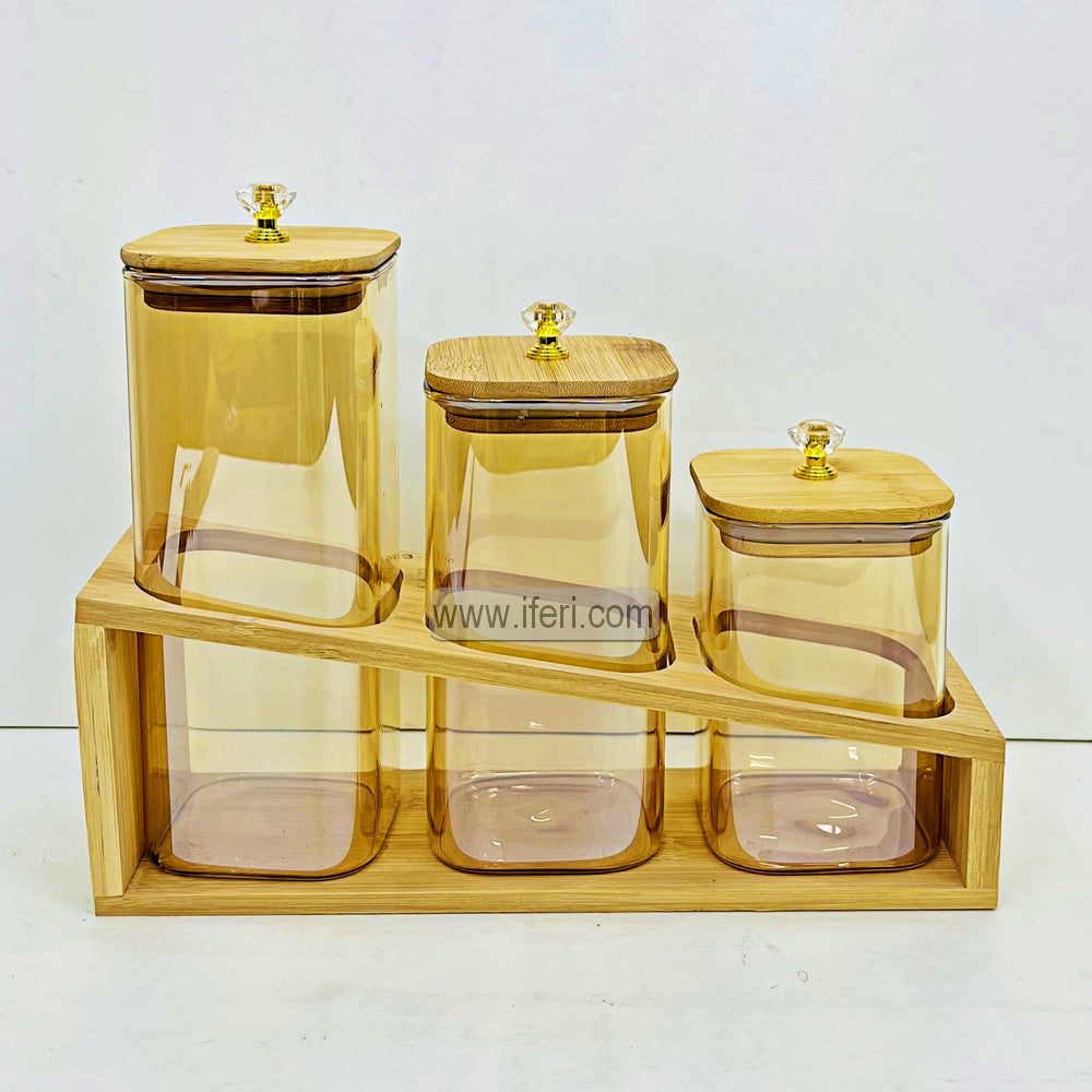 3 Pcs Airtight Glass Cookie Jar / Spice Jar Set Stand RH0485