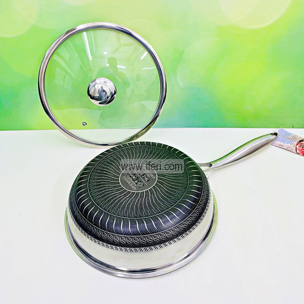 28cm Magic Gold Uncoated Honeycomb Design Stainless Steel Non-Stick Fry Pan with Lid TG1701