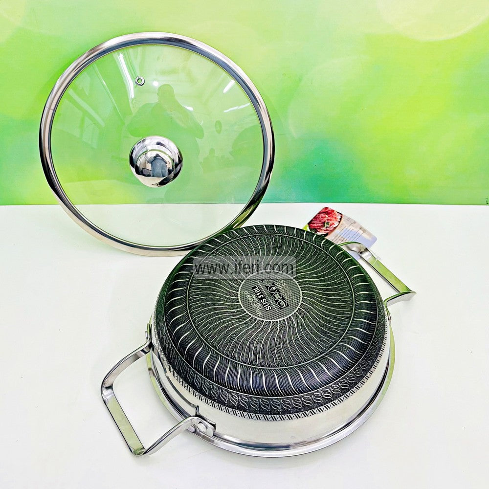 30cm Magic Gold Uncoated Honeycomb Design Stainless Steel Non-Stick Cookware / Karai with Lid TG1703