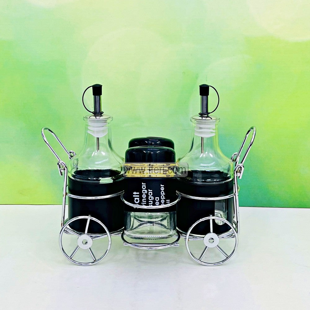 4 Pcs Glass Salt Pot & Oil Vinegar Jar Set, Condiment Set with Stand TG1723
