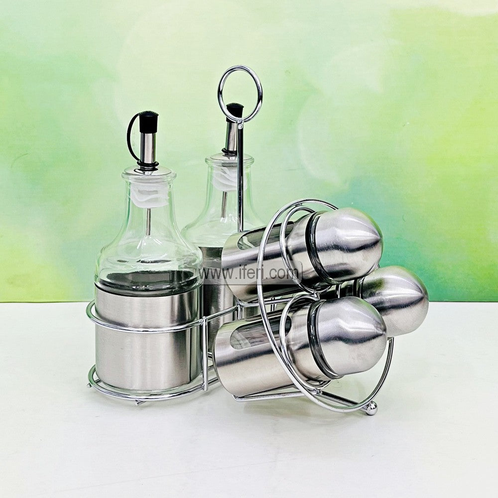 5 Pcs Glass Salt Pot & Oil Vinegar Jar Set, Condiment Set with Stand TG1724