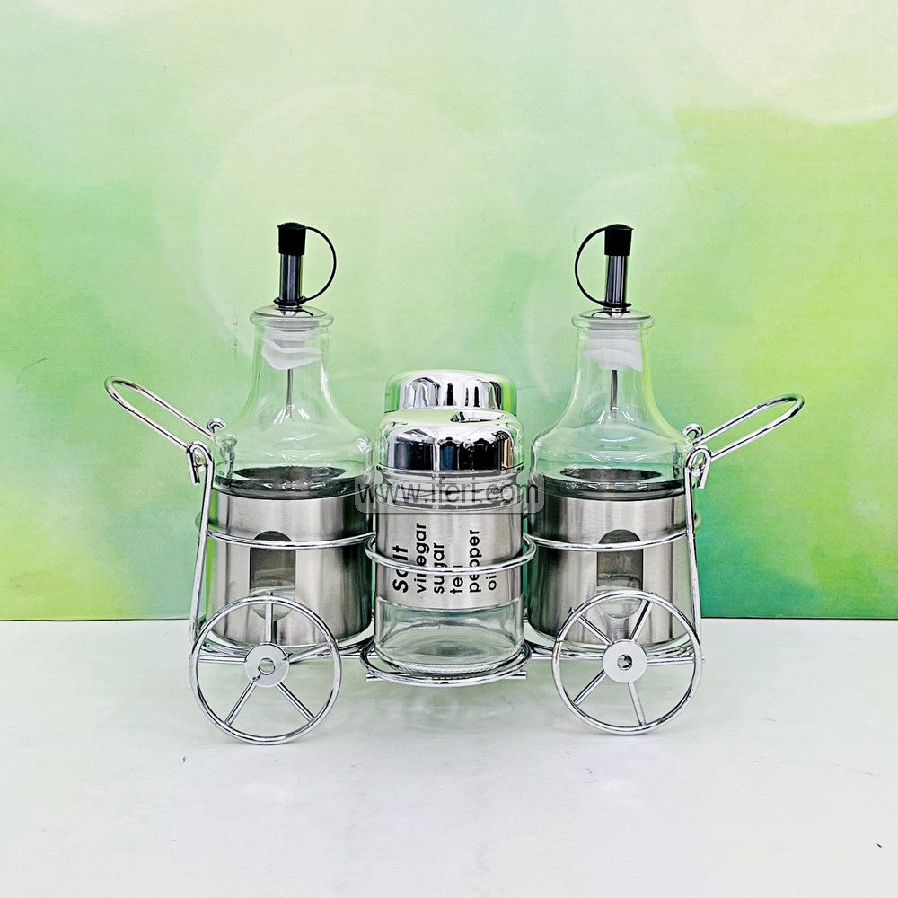 4 Pcs Glass Salt Pot & Oil Vinegar Jar Set, Condiment Set with Stand TG1725