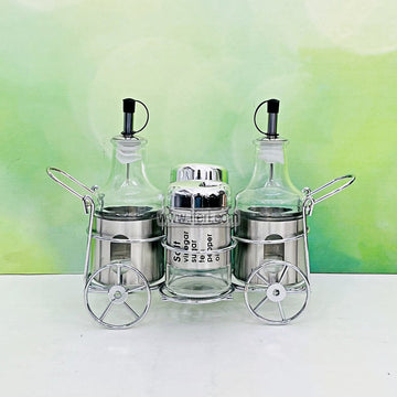 4 Pcs Glass Salt Pot & Oil Vinegar Jar Set, Condiment Set with Stand TG1725