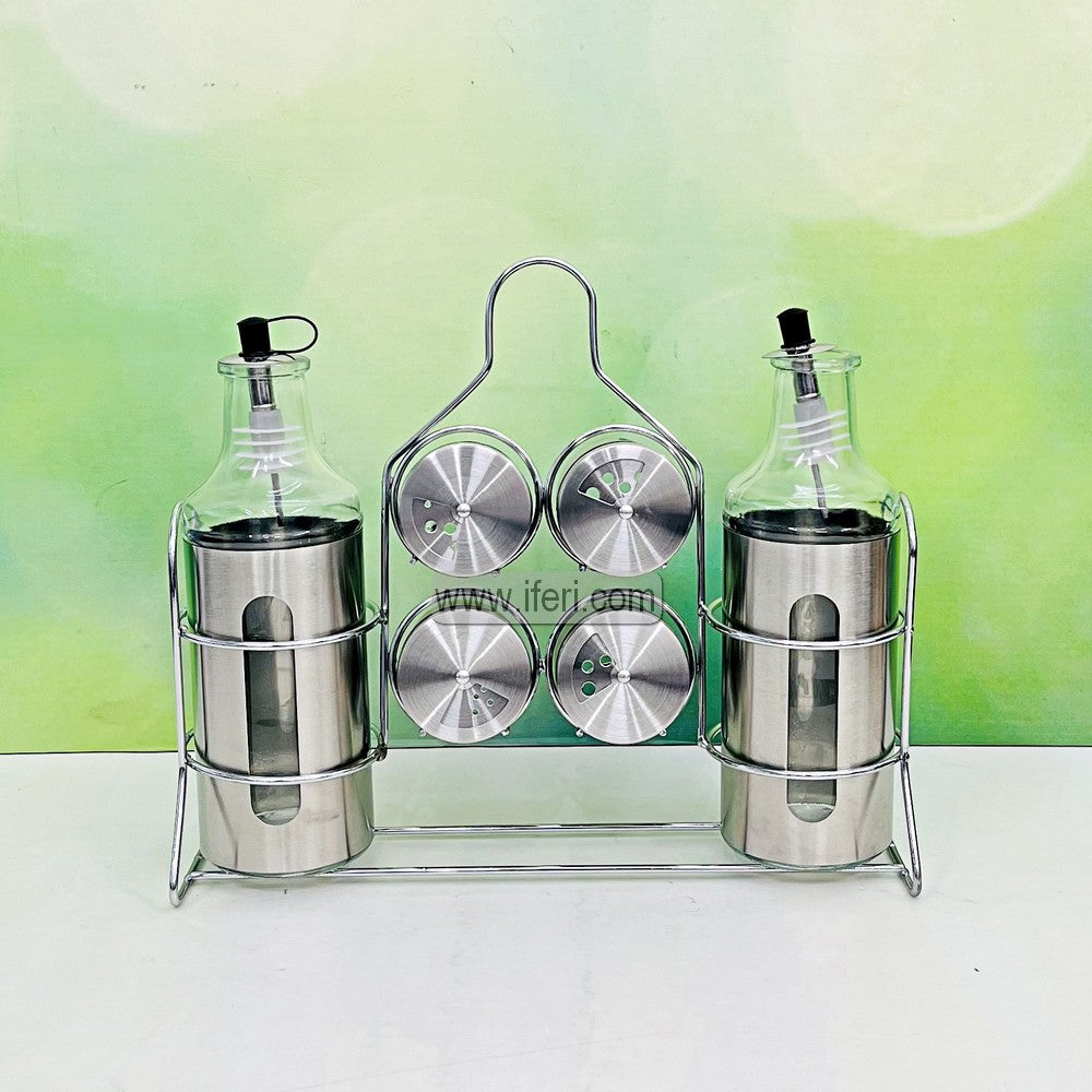 6 Pcs Glass Salt Pot & Oil Vinegar Jar Set, Condiment Set with Stand TG1727