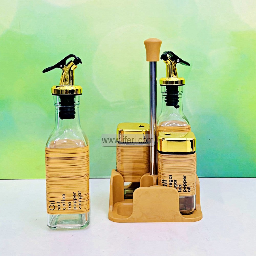 4 Pcs Glass Salt Pot & Oil Vinegar Jar Set, Condiment Set with Stand TG1730