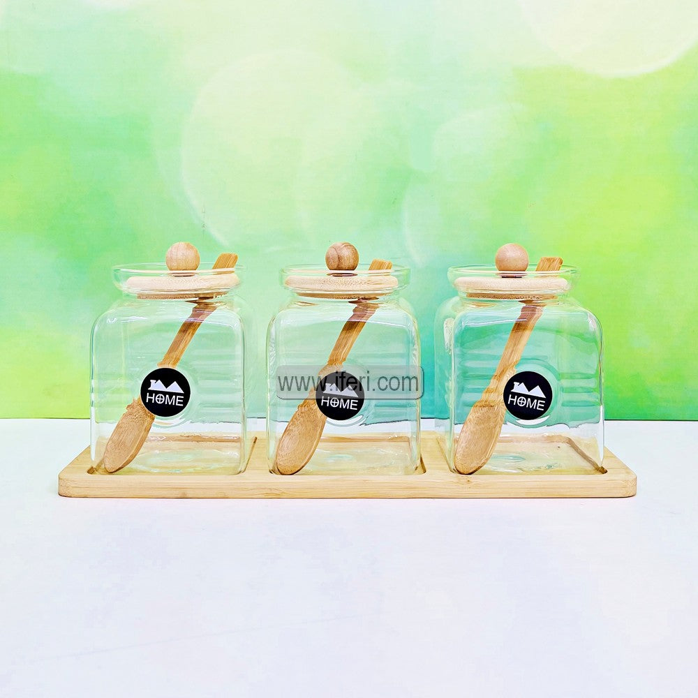 3 Pcs Glass Slat, Pepper, Spice Jar Set with Tray & Spoon TG1754
