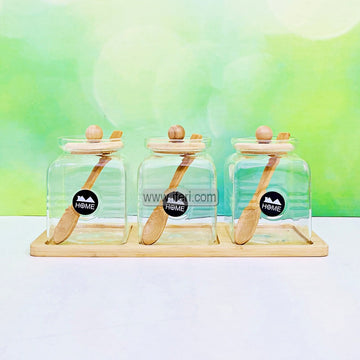 3 Pcs Glass Slat, Pepper, Spice Jar Set with Tray & Spoon TG1754