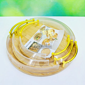 3 Pcs Exclusive Round Bamboo & Acrylic Serving Tray TG1773