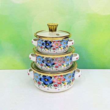 3 Pcs Enamel Soup Pot, Stew Pot, Casserole, Cookware with Lid RY3270