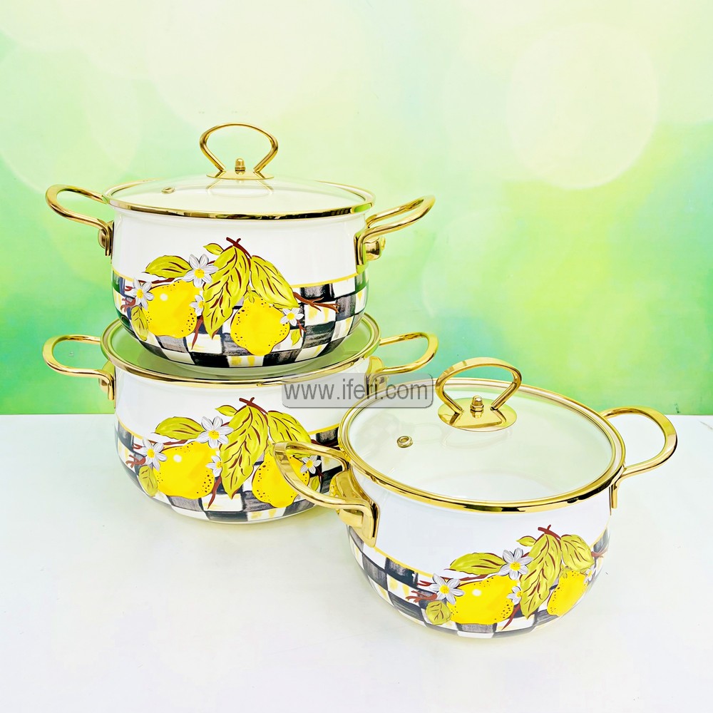 3 Pcs Enamel Soup Pot, Stew Pot, Casserole, Cookware with Lid RY3272