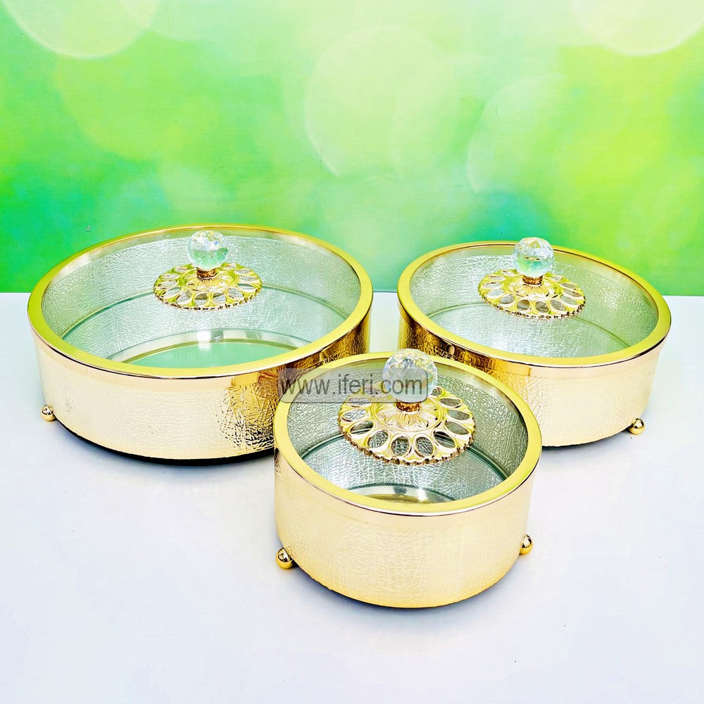 3 Pcs Exclusive Metal & Glass Mirror Dry Fruit, Candy Serving Box RY3315