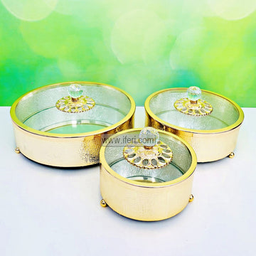 3 Pcs Exclusive Metal & Glass Mirror Dry Fruit, Candy Serving Box RY3315