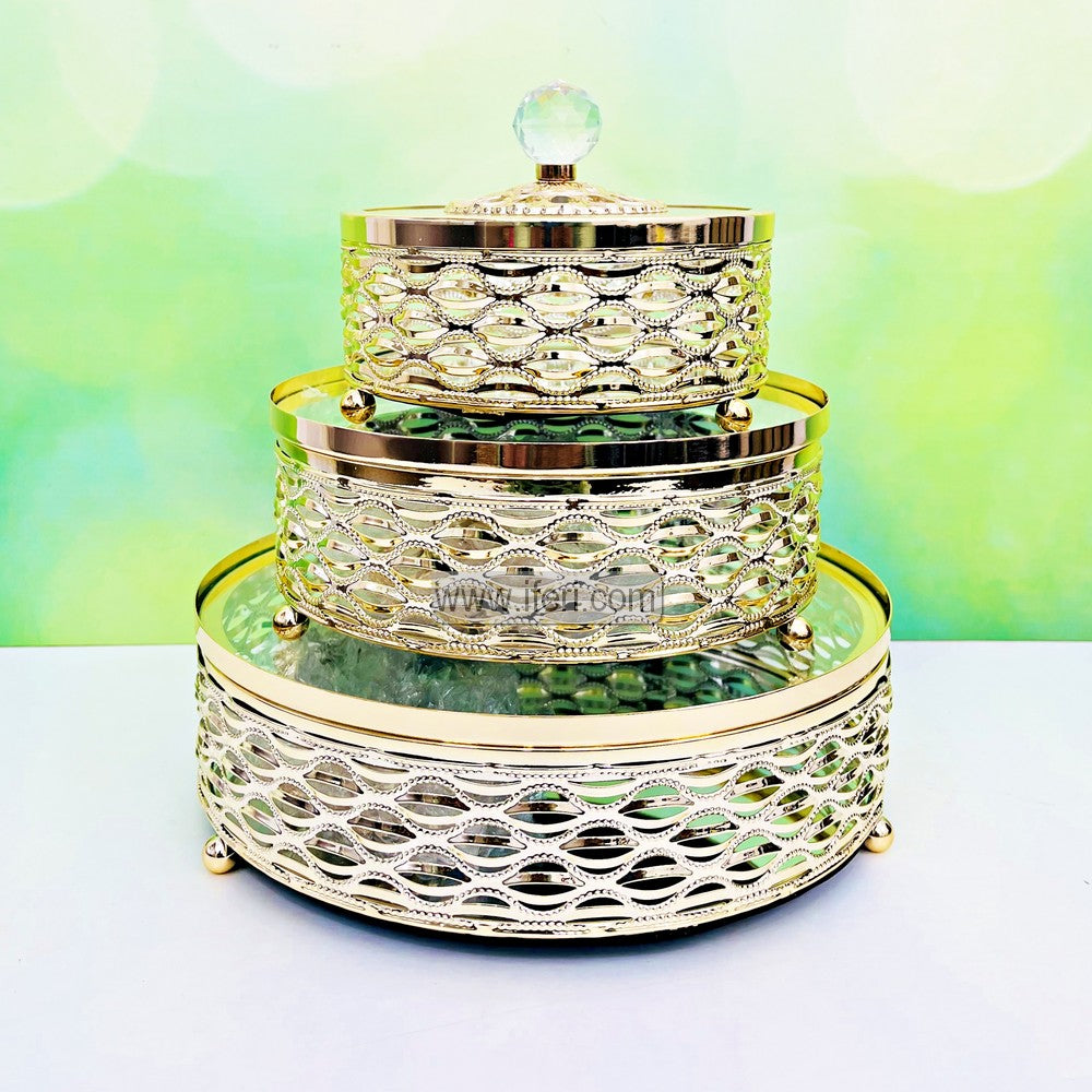 3 Pcs Exclusive Metal & Glass Mirror Dry Fruit, Candy Serving Box RY3316