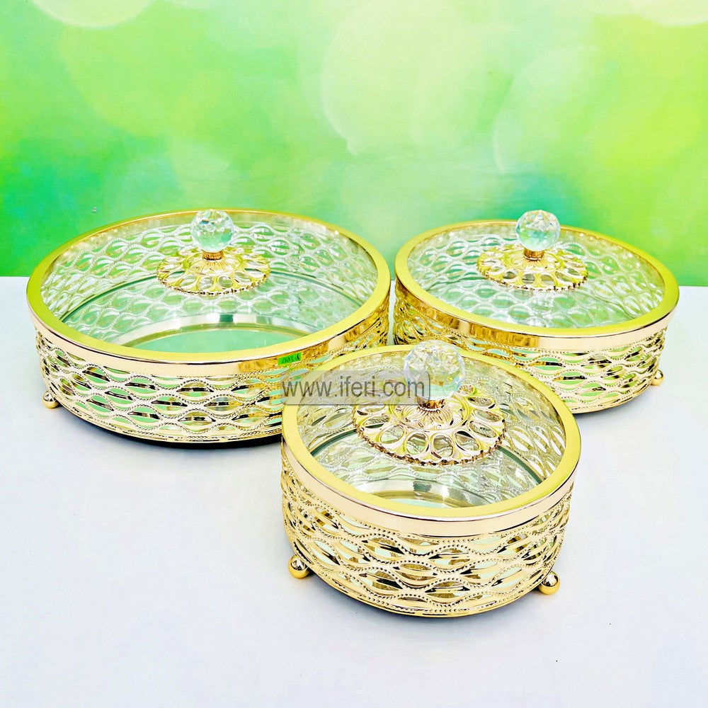 3 Pcs Exclusive Metal & Glass Mirror Dry Fruit, Candy Serving Box RY3316